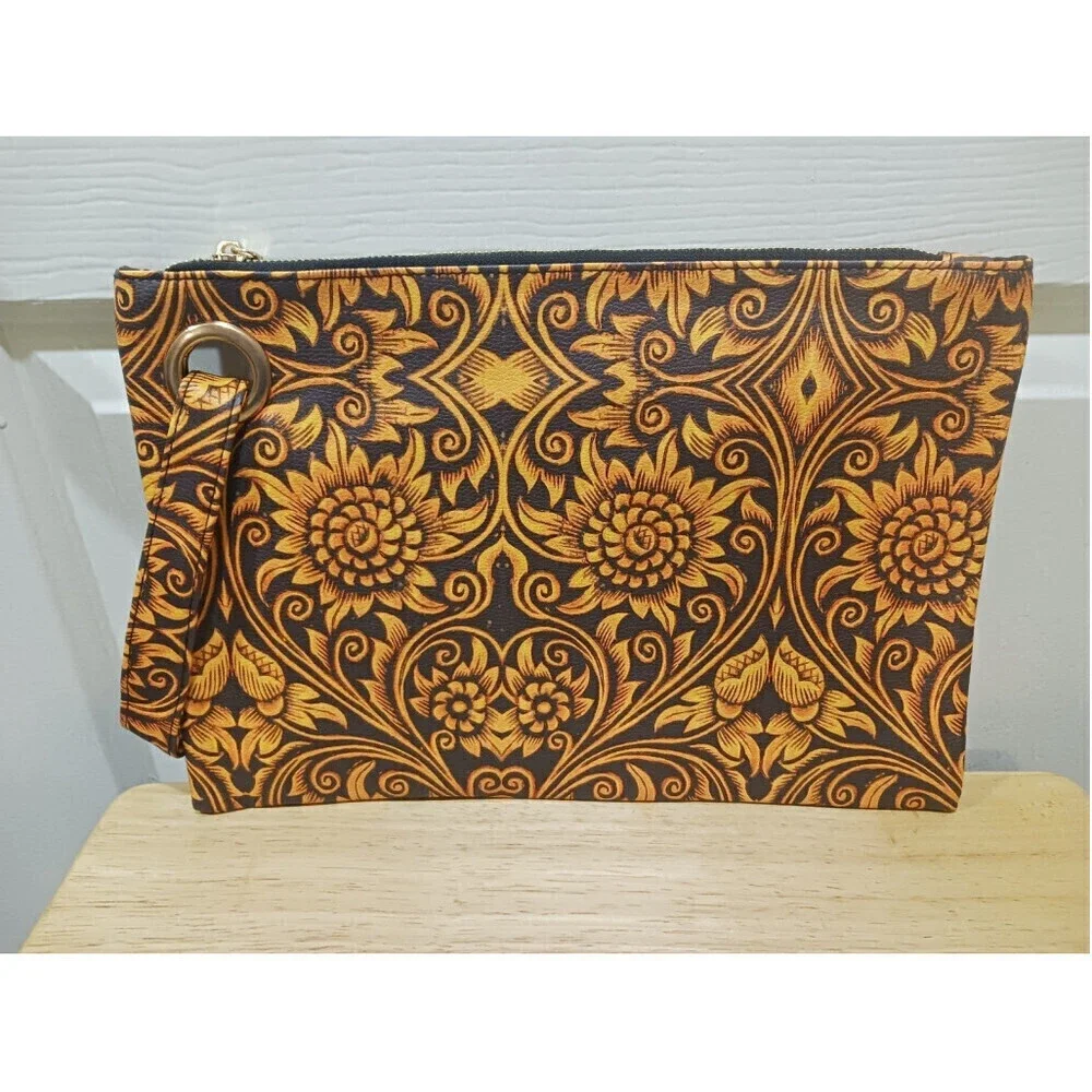 Sunflower Pattern Clutch Bag In Yellowish Red